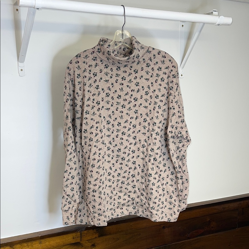 Karen Scott Brown‎ Cotton Floral Turtleneck- 3X